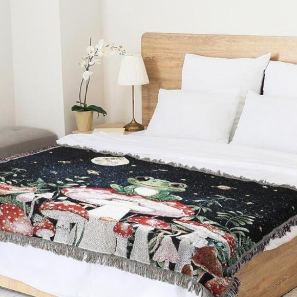 Vintage Frog Mushroom Fall Blanket Sofa Throw - Picture 7 of 8